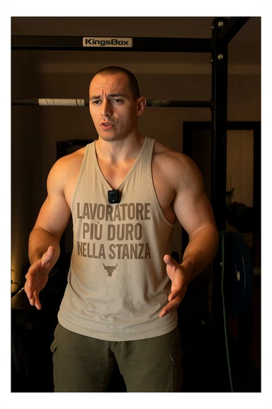 Uomo che si programma bene la sua seduta di Streetlifting. In italiano sticker