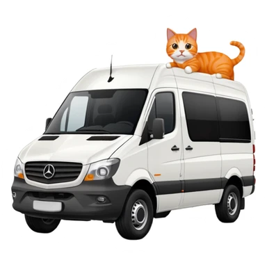 White Mercedes Benz Sprinter with Orange cats driving it sticker