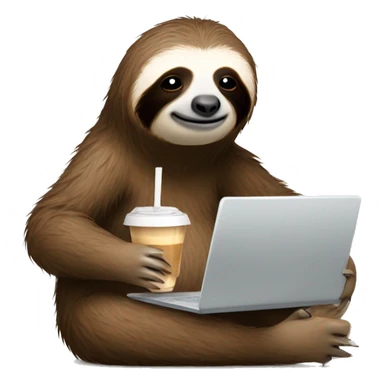 tired sloth with laptop and ice latte sticker