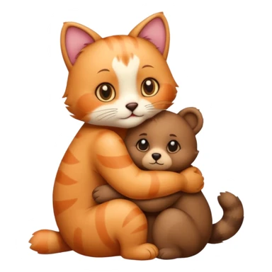 cat hugs a little bear sticker