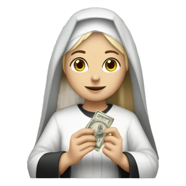 A blonde nun holding a dime 10 crn sticker