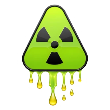 radioactive hazard symbol stylized to look like it is melting. The symbol is bright neon green and toxic yellow, with smooth dripping edges like liquid. sticker