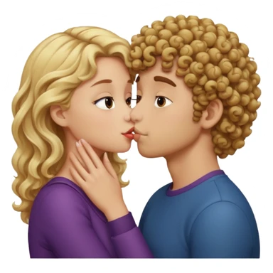 Brown curly haired boy kissing blonde girl sticker