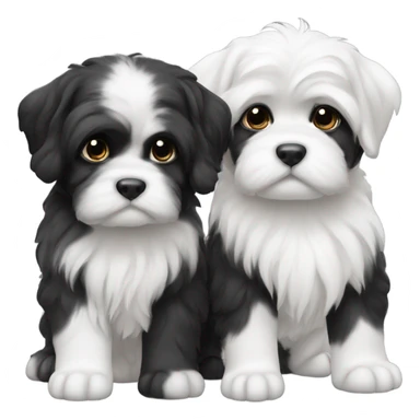 Two black and white lhasa puppies sticker