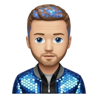 Justin Timberlake with light brown hair, gray sequin jacket, black shirt, blue eye, light skin sticker