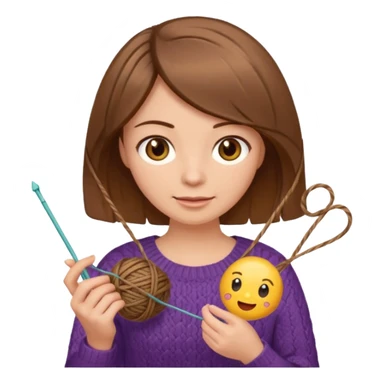  Woman with brown bobbed  hair and highlights light brown eyes no glasses tangked yarn  Knitting emoji sticker