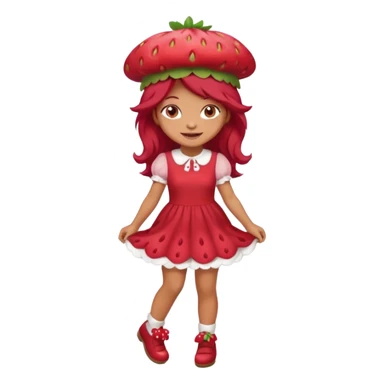 Strawberry shortcake human girl full body and legs with a strawberry hat on her red hair and dress without a cake sticker