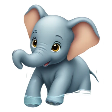 baby elephant swims in the swimming pool sticker