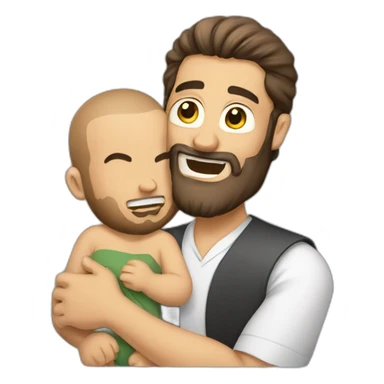 smiling-arab-bearded-man-holding-crying-baby-and-saw sticker
