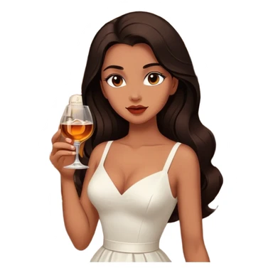 Beautiful woman in 1950’s woman fashion look, white dress, long dark brown hair, whisky with ice sticker