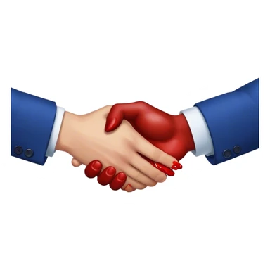 handshake, hands in blue suits, blood on one of the hands sticker