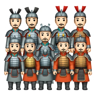 Terracotta Army Xi'an, simplified emoji style with bold outlines and bright colors, cartoon style ancient warrior statues sticker