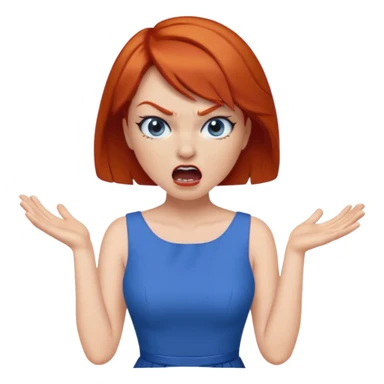 mujer pelirroja con los ojos y los labios maquillados enojada gritando con vestido azul pelo corto sticker