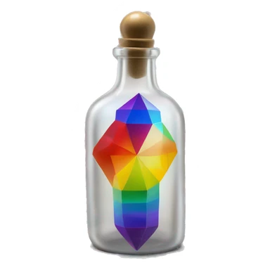 symbolic all-energies in a bottle sculpture symbolizing chromatic light with a geometric, faceted design. The bottle is standing upright with angular and baroque features. The vibrant rainbow of colors highlights the sharp edges and planes.  sticker