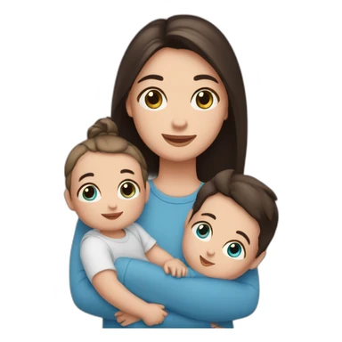 Cute girl with straight dark hair and blue eyes hold two boy babies sticker