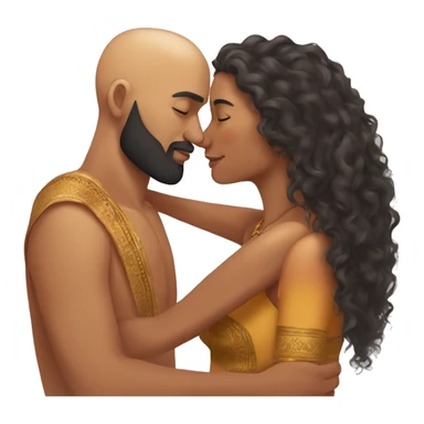 A indian race man with shaved head but beard kissing a indian woman with long curly hair short, Who embrace each other tenderly sticker