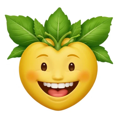 yellow face emoji laughing with vegetable leaf stuck on teeth sticker