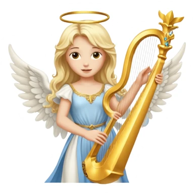 Female angel holding harp with flowing hair sticker