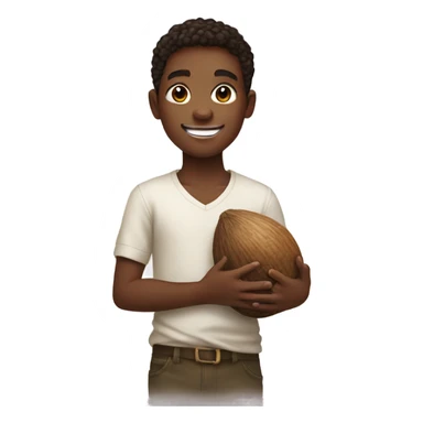 smiling boy holding coconut under arm sticker
