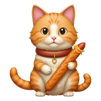 Cat holding long sausage by waist sticker