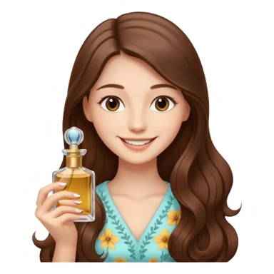 half body pretty long hair girl holding 1 parfume with smile sticker