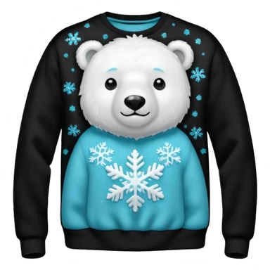 Glitter polar bear
with cyan snowflake on a black sweatshirt sticker