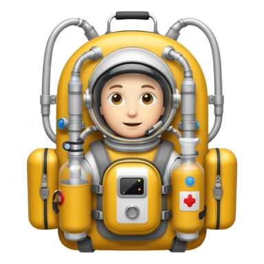 astronaut life support backpack with oxygen tanks and tubes, metallic silver equipment emoji style sticker