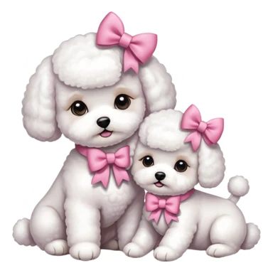 Two Bichon frise girls, mom and baby girl pink sticker