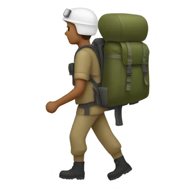 A person hiking with a military rucksack sticker