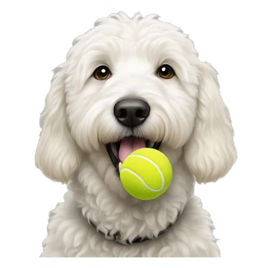 White golden doodle with tennis ball in mouth sticker