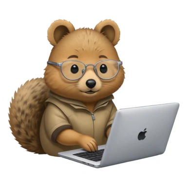 Silver-rimmed, bespectacled front quokka working on a laptop sticker