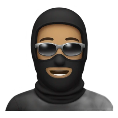 a man with a black balaclava in wooll, black sunglasses and silver grillz on teeth sticker