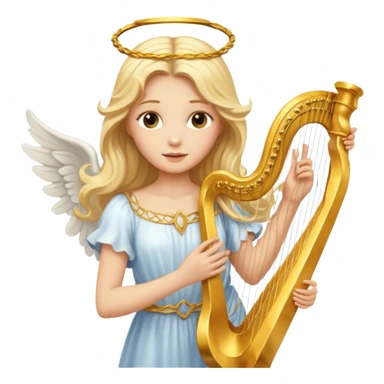Female angel holding harp with flowing hair sticker