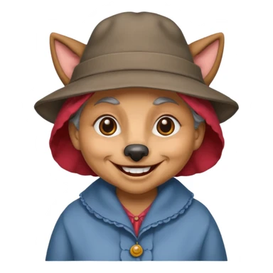 The big bad wolf is wearing Grandma's clothes and a hat, yet its face still looks like a wolf's. sticker