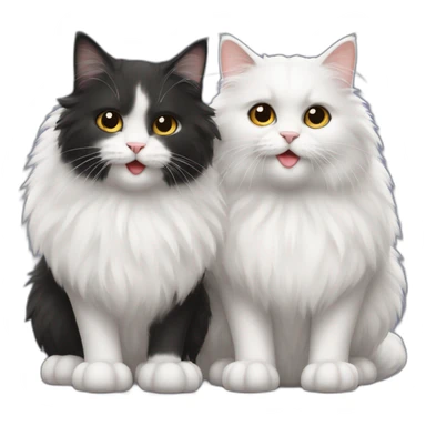 Two cute fluffy cats one black and one white kissing sticker