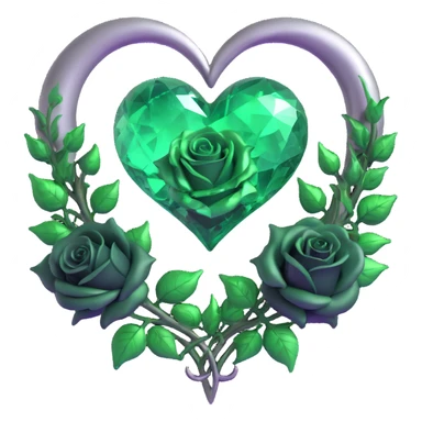 gothic heart made of emerald green glass, silver crescent moon, dark green roses, holographic stardust, neon green lightning, drenched and splintered glass sticker