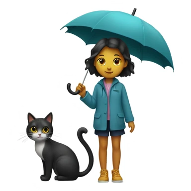 Girl with a umbrella and with cat in hands  sticker