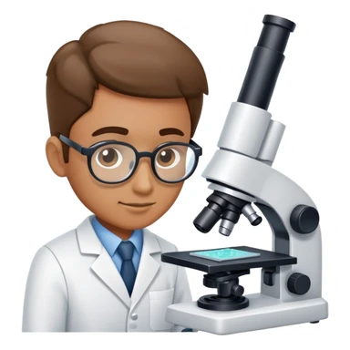 material scientist examining a sample with a microscope sticker