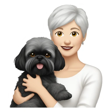 White women with short grey hair holding black shih tzu and white bichon frise dogs  sticker