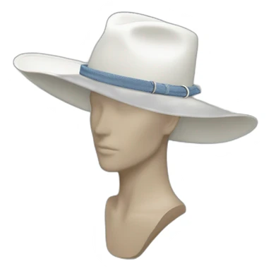 White wide brim hat with denim and bolo band and silver pin sticker