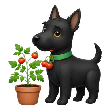 Black Scottie dog gardening with herbs and tomatoes sticker