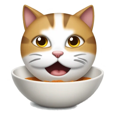A sad cat (tricolour) is meowing around an empty bowl. sticker