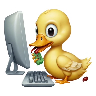 Zombie duckling eating (nibbling) computer infected with YOUAREANIDIOT computer virus  sticker