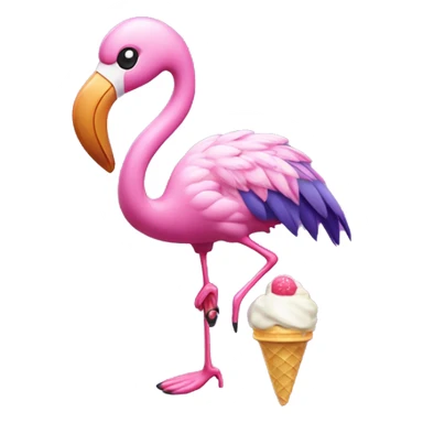 Purple flamingo wearing tap shoes and a bow eating ice cream sticker