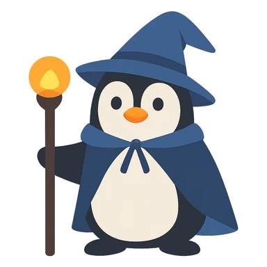 flat design style penguin wizard sticker