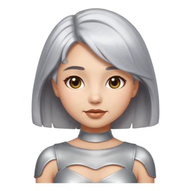 sexy Girl emoji with metallic silver hair, iOS emoji style, soft facial features, glossy chrome hair texture, minimal shading, clean background, modern aesthetic sticker