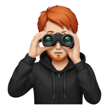 A red-haired man in a black hoodie looks through binoculars. sticker