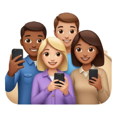 three friends holding phone selfie smiling sticker