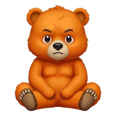 Create a orange friendly bear, make him look like from a kid cartoon. Show his whole body. Make him look shy and cross his leg while he is standing. make him look mad sticker