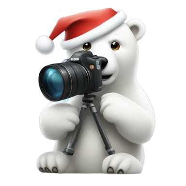 Polar bear in a Santa hat holding a canon Camera  sticker